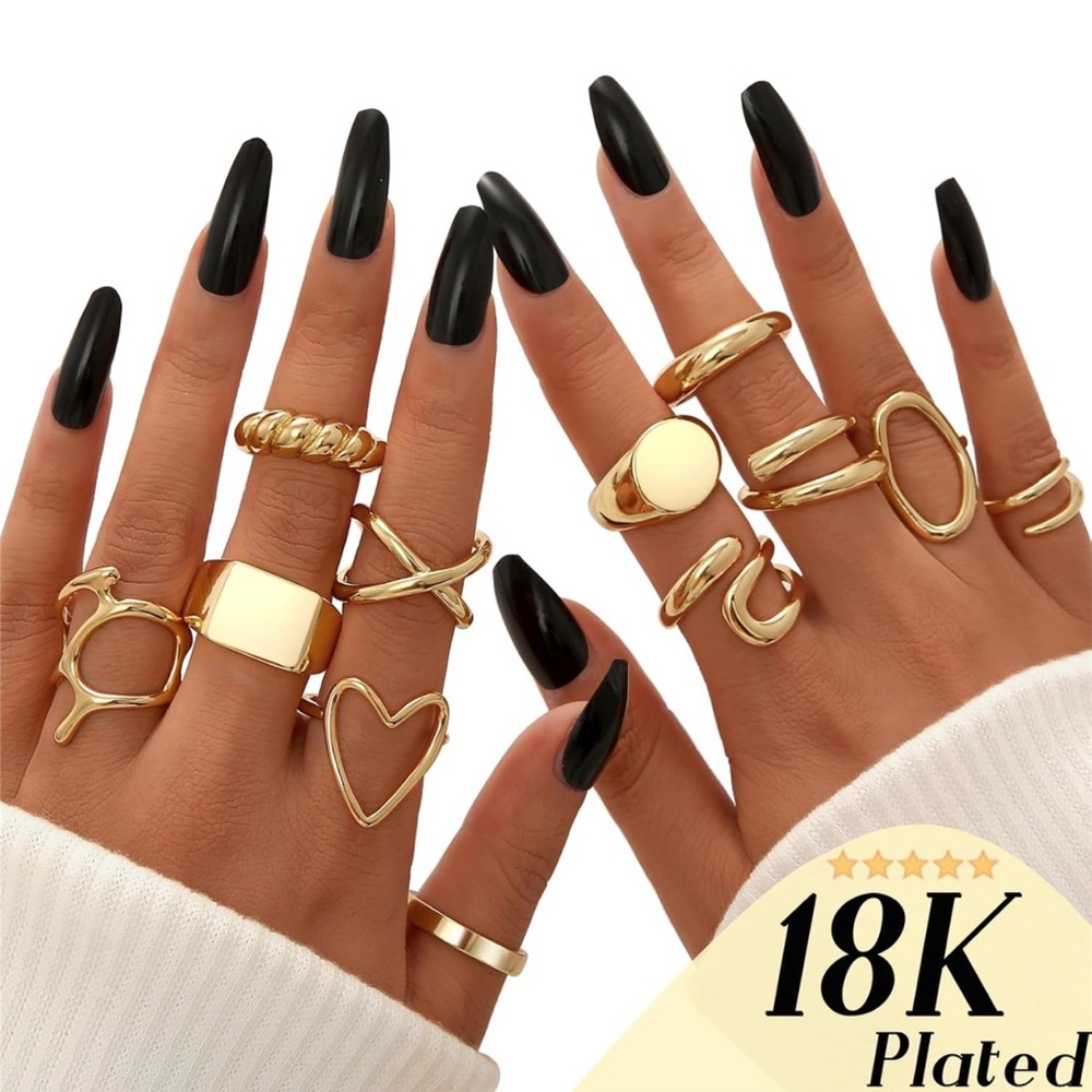 12Pcs Gold Stackable Rings Set, 18K Gold Plated Open Stacking Knuckle Ri… - Picture 2 of 8